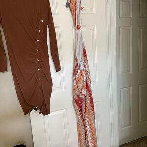 City Studio Orange Pink Sleeveless Halter Bodycon Dress